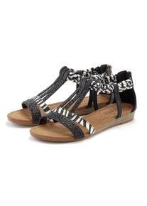 Sandale Lascana "Sommerschuh, Sandalette, offener Schuh", Damen, Gr. 43, schwarz-wei&szlig; (schwarz, zebra), Obermaterial: 50% Lederimitat, 50% Textilmaterial. Decksohle: 100% Lederimitat. Futter: 100% Lederimitat. Laufsohle: 100% Synthetik, bedruckt, Basic, Schuhe Sandale, mit aufwendiger Verzierung VEGAN, Topseller