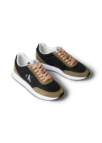Sneaker Calvin Klein Jeans "RETRO RUNNER ESS MIX MAT", Damen, Gr. 42, schwarz (schwarz, khaki), Leder, Textil, unifarben mit Farbeinsatz, Schuhe Sneaker, Schn&uuml;rschuh, Runner-Sneaker, Freizeitschuh mit seitlichem CK-Logo