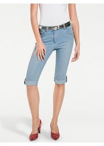 Caprijeans Heine, Damen, Gr. 46, Normalgr&ouml;&szlig;en, blau (bleached), 76% Baumwolle, 16% Polyester, 7% Viskose, 1% Elasthan, unifarben, knielang, Jeans Caprijeans