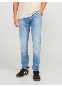 Jack & Jones Slim-fit-Jeans JACK & JONES "JJIGLENN JJWARD JJ 322 N", Herren, Gr. 31, L&auml;nge 34, blau (blau denim), Denim/Jeans, Obermaterial: 99% Baumwolle, 1% Elasthan, Abriebeffekte, slim fit normal, Jeans Slim-fit-Jeans