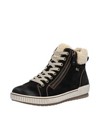 Winterboots Remonte, Damen, Gr. 42, schwarz (schwarz, beige), Leder, Textil, Fellimitat, Schuhe Winterboots, Schn&uuml;rboots, Stiefelette, Casual-Boots mit Tex-Ausstattung