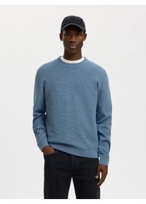 Rundhalspullover Selected "SLHROSS LS KNIT STRUCTURE CREW NECK NOOS", Herren, Gr. XL, blau mirage detail:dusty blau, Strick, Obermaterial: 100% Baumwolle, unifarben, regular fit normal, Rundhals, Rippb&uuml;ndchen, Pullover Rundhalspullover, Baumwolle, regular fit