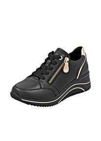 Keilsneaker Remonte, Damen, Gr. 40, gold (schwarz, goldfarben), Leder, Lederimitat, unifarben mit Farbeinsatz, Schuhe Keilsneaker, Freizeitschuh, Halbschuh, Schn&uuml;rschuh mit Rieker TEX-Membran