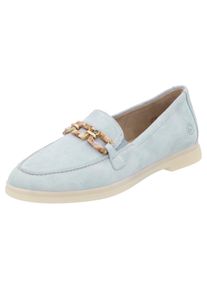 Loafer Remonte "Elisabeth Hurley-Collection", Damen, Gr. 41, blau (hellblau), Veloursleder, unifarben, Schuhe Loafer, Slipper, Halbschuh, Businessschuh mit modischer Zierkette
