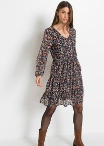 Minikleid bonprix, Damen, Gr. 48/50 (XL), N-Gr, schwarz gebl&uuml;mt, Obermaterial: 96% Polyester, 4% Elasthan. Futter: 100% Polyester, ausgestellt, Kleider Minikleid, f&uuml;r vielseitige Gr&ouml;&szlig;en von 32/34 bis 48/50, mit Blumenmuster