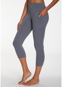 active by Lascana 3/4-Leggings LASCANA ACTIVE, Damen, Gr. 44/46, N-Gr, blau (graublau), Obermaterial: 95% Baumwolle, 5% Elasthan, unifarben, Basic, k&ouml;rpernah 3/4-L&auml;nge, Hosen 3/4-Leggings, mit Handytasche, Loungewear, Topseller
