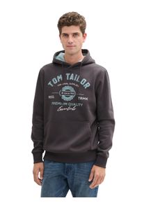 Kapuzensweatshirt Tom Tailor, Herren, Gr. S, grau (tarmac grau), Sweatware, Obermaterial: 70% Baumwolle, 30% Polyester, bedruckt, regular fit taillenbedeckt, ohne Ausschnitt, B&uuml;ndchen, Sweatshirts Kapuzensweatshirt, mit Kapuze