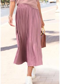 Maxirock Lascana, Damen, Gr. 42, mauve, Web, Obermaterial: 100% Polyester, unifarben, figurumspielend kn&ouml;chellang, R&ouml;cke Maxirock, mit Plisseefalten, edel gl&auml;nzende Ware, Topseller