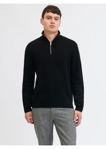 Jack & Jones Troyer JACK & JONES "JPRBLAMILANO STITCH KNIT HALF ZIP SN", Damen, Gr. XS, schwarz, Strick, Obermaterial: 100% Baumwolle, unifarben, relaxed fit normal, Rundhals, B&uuml;ndchen, Pullover Troyer, Baumwolle, relaxed fit