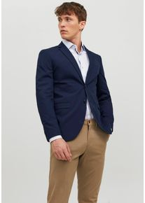 Jack & Jones Sakko JACK & JONES "JPRFRANCO Blazer mit 2-Knopf-Form und extra schmalem Schnitt", Herren, Gr. 46, blau (schwarz navy), Web, Obermaterial: 78% Polyester, 17% Viskose, 4% Elasthan, 1% sonstige Fasern, unifarben, slim fit, 1-Knopf-Manschette, Sakkos Sakko, unifarben, modisch, slim fit, Kunstfaser