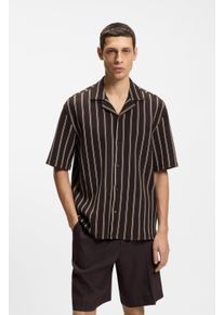 Kurzarmhemd BOSS "C-LARS CAMP B-262", Damen, Gr. XXL, N-Gr, schwarz braun207, Jersey, Obermaterial: 97% Baumwolle, 3% Elasthan, gestreift, relaxed fit h&uuml;ftbedeckend, abgesteppte Kante, Hemden Kurzarmhemd, mit Freizeitkragen, Relaxed Fit