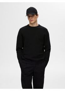 Rundhalspullover Selected "SLHROSS LS KNIT STRUCTURE CREW NECK NOOS", Herren, Gr. S, schwarz, Strick, Obermaterial: 100% Baumwolle, unifarben, regular fit normal, Rundhals, Rippb&uuml;ndchen, Pullover Rundhalspullover, Baumwolle, regular fit