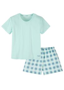 Pyjama Buffalo, M&auml;dchen, Gr. 122/128, mint kariert, Jersey, Obermaterial: 100% Baumwolle, kariert, kurz, Rundhals, abgesteppte Kante, Homewear-Sets Pyjama, M&auml;dchen - kurzer Schlafanzug mit karierter Hose