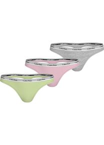 Tanga "3 PACK THONG (LOW-RISE)", Damen, Gr. XS (34), 3 Stk., gr&uuml;n (highline gr&uuml;n, buff pink, gry htr), Jersey, Obermaterial: 90% Baumwolle, 10% Elasthan, Calvin Klein Underwear, k&ouml;rpernah, Unterhosen Tanga, String low waist mit Logobund