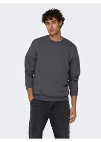 Only & Sons Sweatshirt ONLY & SONS "ONSCERES CREW NECK NOOS", Herren, Gr. S, grau (grau pinstripe), angeraute Sweatware, Obermaterial: 57% Baumwolle, 43% Polyester, unifarben, regular fit normal, Rundhals, Rippb&uuml;ndchen, Sweatshirts Sweatshirt, Baumwollmischung, regular fit