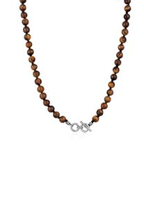 Silberkette HAZE & GLORY "Halskette Tigerauge Perlenkette T-Bone Verschlu&szlig; 925 Silber" Gr. 50, braun, Halsketten, Damen, ohne Stein, Silber 925 (Sterlingsilber), Silberkette