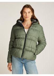 Steppjacke Tommy Jeans, Damen, Gr. XL (42), gr&uuml;n (aruba gr&uuml;n), Web, Obermaterial: 100% Polyester. Futter: 100% Polyester. Wattierung: 100% Polyester, unifarben, regular fit h&uuml;ftlang, verstellbar B&uuml;ndchen mit Druckkn&ouml;pfen, Jacken Steppjacke, mit Logoschriftzug