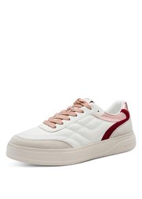 Plateausneaker Tamaris, Damen, Gr. 38, wei&szlig; (sanftes wei&szlig; kombiniert), Leder, Lederimitat, gesteppt, unifarben mit Farbeins&auml;tzen, Schuhe Plateausneaker, Freizeitschuh, Halbschuh, Schn&uuml;rschuh mit trendiger Ziersteppung