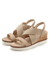 Sandalette Lascana "Sommerschuh, offener Schuh, Sandale", Damen, Gr. 42, beige, Obermaterial: 100% Textilmaterial. Decksohle: 100% Textilmaterial. Futter: 100% Lederimitat. Laufsohle: 100% Synthetik, unifarben mit Farbeinsatz, Basic, Schuhe Sandalette, mit elastischen Riemchen VEGAN, Topseller