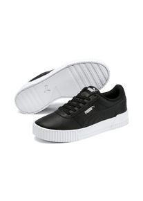 Sneaker Puma "CARINA L", Damen, Gr. 42,5, schwarz-wei&szlig; (Puma schwarz, Puma wei&szlig;, Puma silber), Leder, Schuhe Sneaker, mit perforierten Details, rutschfeste Gummilaufsohle