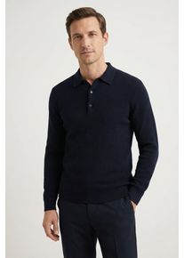 Polokragenpullover OLYMP "Waffle Structure Pullover", Herren, Gr. S, blau (marine), Strick, Obermaterial: 89% Baumwolle, 11% Polyamid, regular fit, Rippb&uuml;ndchen, Pullover Polokragenpullover, strukturiert, unifarben, regular fit, Strick