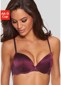 Push-up-BH Lascana "Alana", Damen, Gr. 70, Cup C, bunt (bordeauxrot), Spitze, Obermaterial: 41% Seide, 33% Polyester, 20% Polyamid, 6% Elasthan, BHs Push-up-BH, mit hohem Seidenanteil und edler Spitze, Dessous