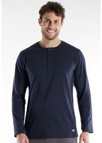 Langarmshirt Tom Tailor "Cansas", Herren, Gr. 48S, blau (blau, dunkel, uni), Single Jersey, Obermaterial: 100% Baumwolle, unifarben, Basic h&uuml;ftlang, Rundhals, Shirts Langarmshirt, mit Knopfleiste, Rundhalsausschnitt, Langarm, basic, bequem, elastisch