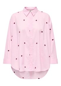 Hemdbluse Only "ONLNEW LINA GRACE LS EMB SHIRT NOOS WVN", Damen, Gr. XS, roseate spoonbill detail:bordeaux heart, Web, Obermaterial: 100% Baumwolle, Po-bedeckend, Blusen Hemdbluse