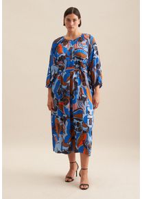 Sommerkleid Seidensticker "Schwarze Rose", Damen, Gr. 4XL48, Normalgr&ouml;&szlig;en, blau (hellblau), 100% Viskose, gebl&uuml;mt, oversize, Rundhals, Kleider Sommerkleid, 3/4 Rundhals Floral