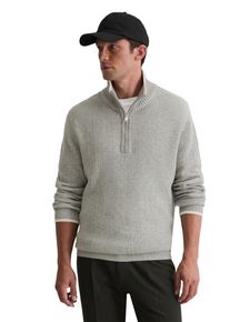 Marc O'Polo Troyer MARC O'POLO, Herren, Gr. M, grau melange, Strick, Obermaterial: 71% Baumwolle, 19% Schurwolle, 10% Polyamid, regular fit, Rippb&uuml;ndchen, Pullover Troyer, l&auml;ssiger Bi-Color-Effekt