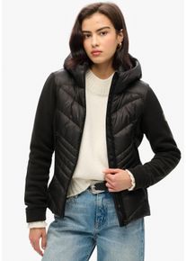 Fleecejacke Superdry "HOODED STORM FLEECE JKT", Damen, Gr. M, schwarz, Fleece, Obermaterial: 100% Polyester, unifarben, slim fit h&uuml;ftlang, Jacken Fleecejacke