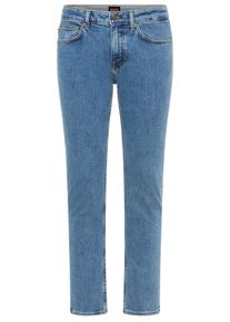 Slim-fit-Jeans BOSS Orange "DELAWARE BO", Herren, Gr. 33, L&auml;nge 34, turquoise, aqua440, Denim/Jeans, Obermaterial: 99% Baumwolle, 1% Elasthan, unifarben, slim fit, Jeans Slim-fit-Jeans, mit BOSS Leder-Badge