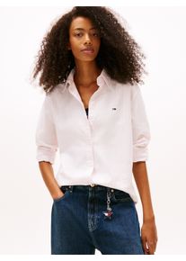 Hemdbluse Tommy Jeans "TJW REG OXFORD SHIRT", Damen, Gr. XXS (32), light pink, stripe, Web, Obermaterial: 100% Baumwolle, gestreift, regular fit h&uuml;ftlang, &Auml;rmel mit &Auml;rmelschlitz 1-Knopf-Manschette, Blusen Hemdbluse, mit Logostickerei, abgerundeter Saum