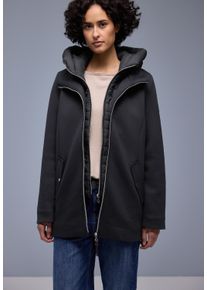 Langjacke Street One, Damen, Gr. 46, skyfall blau, Web, Obermaterial: 73% Polyester, 21% Viskose, 6% Elasthan. Futter: 100% Polyester, unifarben, normal Po-bedeckend, Rundhals, Jacken Langjacke, im Doppel-Layer-Look und mit Kapuze