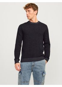 Jack & Jones Rundhalspullover JACK & JONES "JJEGLOBE KNIT CREW NECK NOOS", Herren, Gr. M, grau (dunkelgrau melange), Strick, Obermaterial: 100% Baumwolle, meliert, regular fit taillenbedeckt, Rundhals, Rippb&uuml;ndchen, Pullover Rundhalspullover, in Strick Optik