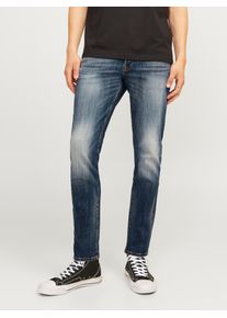 Jack & Jones Slim-fit-Jeans JACK & JONES "JJIGLENN JJLUKE GE 938 NOOS", Herren, Gr. 32, L&auml;nge 32, blau (blau denim), Denim/Jeans, Obermaterial: 98% Baumwolle, 2% Elasthan, Abriebeffekte, slim fit kn&ouml;chellang, Jeans Slim-fit-Jeans