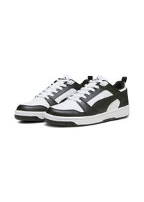 Sneaker Puma "REBOUND V6 LOW", Herren, Gr. 46, schwarz-wei&szlig; (Puma wei&szlig;, Puma schwarz, Puma wei&szlig;), Synthetik, unifarben, Schuhe Sneaker, niedrig geschnitten, mit Schn&uuml;rverschluss, aus getrommeltem Leder