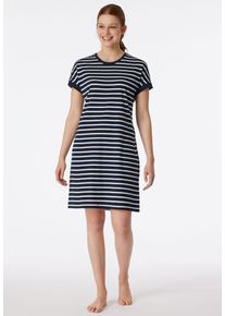 Nachthemd Schiesser "Casual Essentials", Damen, Gr. 48, N-Gr, blau (804, nachtblau), Single Jersey, Obermaterial: 100% Baumwolle, bequem knielang, Rundhals, Kleider Nachthemd, mit garngef&auml;rbten Streifen und sportlichen Taschen