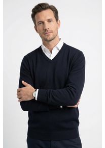 V-Ausschnitt-Pullover OLYMP "OLYMP Strick Casual", Herren, Gr. S, blau (marine), Obermaterial: 100% Schurwolle, tailliert, V-Ausschnitt, Pullover V-Ausschnitt-Pullover, klassischer Strickpullover