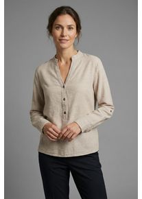 Langarmbluse Freequent "FQLAVA-SHIRT", Damen, Gr. XL, beige (sand melange), Web, Obermaterial: 55% Leinen, 45% Viskose, meliert, unifarben, bequem h&uuml;ftbedeckend, V-Ausschnitt, Manschette, Blusen Langarmbluse, Leinenmix, mit V-Ausschnitt geschlitzt