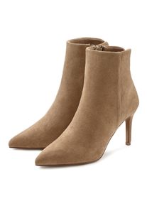 High-Heel-Stiefelette Lascana "Sommerstiefelette", Damen, Gr. 40, beige, Obermaterial: 100% Textilmaterial. Decksohle: 100% Lederimitat. Futter: 100% Textilmaterial. Laufsohle: 100% Synthetik, unifarben, Schuhe High-Heel-Stiefelette, in spitzer Form & Pfennigabsatz, Rei&szlig;verschluss Stiefel VEGAN, Topseller
