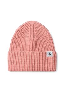 Beanie Calvin Klein Jeans "Monogram Rib Beanie", Kinder, Gr. S/M, rosa (brandied apricot), Strick, Obermaterial: 100% Polyacryl, M&uuml;tzen Beanie, mit Logopatch