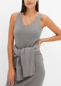 Strickkleid bonprix, Damen, Gr. 44/46 (L), N-Gr, grau meliert meliert, Strick, Obermaterial: 50% Viskose, 26% Polyamid, 24% Polyester, l&auml;ssig geschnitten, Kleider Strickkleid, f&uuml;r Fr&uuml;hjahr und Sommer, aus Viskose-Mischung, l&auml;ssige Passform