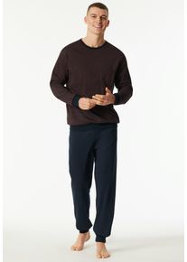 Schlafanzug Schiesser "Comfort Essentials", Herren, Gr. 54, rotbraun, Single Jersey, Obermaterial: 100% Baumwolle, bequem lang, Rundhals, Homewear-Sets Schlafanzug, mit angenehmen B&uuml;ndchen