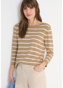 Strickpullover Cecil, Damen, Gr. XL (44), golden camel, Strick, Obermaterial: 60% Baumwolle, 40% Viskose, gestreift, l&auml;ssig geschnitten h&uuml;ftbedeckend, Rundhals, B&uuml;ndchen, Pullover Strickpullover, im Streifen-Look, 3/4-Arm