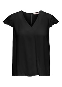 Kurzarmbluse Only "ONLELVA-VIA S/S DETAIL TOP WVN CS FR", Damen, Gr. S, schwarz, Web, Obermaterial: 100% Viskose, unifarben, normal, V-Ausschnitt, Blusen Kurzarmbluse, Viskose, Spitze