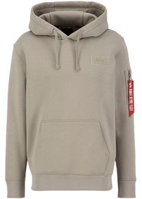 Kapuzensweatshirt Alpha Industries "BACK PRINT HOODY", Herren, Gr. L, beige (vintage sand), angeraute Sweatware, Obermaterial: 80% Baumwolle, 20% Polyester, bedruckt, normal normal, Rundhals, Rippb&uuml;ndchen, Sweatshirts Kapuzensweatshirt, Baumwollmischung, regular fit