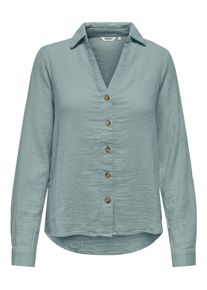 Langarmbluse Only "ONLTHYRA LIFE L/S REGULAR SHIRT NOOS WVN", Damen, Gr. M, abyss, Web, Obermaterial: 100% Baumwolle, unifarben, regular fit h&uuml;ftbedeckend, V-Ausschnitt, Blusen Langarmbluse