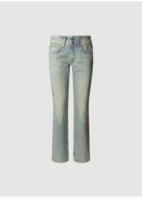 Slim-fit-Jeans Pepe Jeans "SLIM JEANS LW", Damen, Gr. 29, L&auml;nge 30, dirty bleached used, Denim/Jeans, Obermaterial: 99% Baumwolle, 1% Elasthan, slim fit lang, Jeans Slim-fit-Jeans, mit doppeltem Knopfverschluss