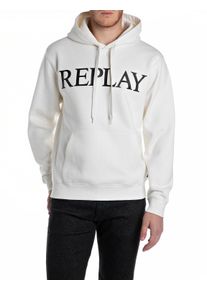 Kapuzensweatshirt Replay, Herren, Gr. S, wei&szlig; (natural wei&szlig;), Sweatware, Obermaterial: 80% Baumwolle, 20% Polyester, bedruckt, angesetztes B&uuml;ndchen, Sweatshirts Kapuzensweatshirt, mit gro&szlig;em Markenprint vorn